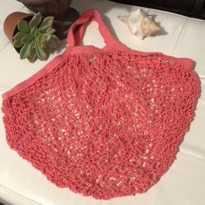 Cotton Mesh Shoppers Tote-Eco Friendly-Coral Pink-Used 1x-Washed-EUC